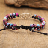 Handwoven double layer natural stone bracelet with hollow heart love stainless steel bracelet