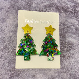 Christmas Tree Acrylic Earrings Sparkling Pink Mirror Faced Acrylic Spliced Earstuds Christmas Day Earrings