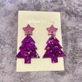 Christmas Tree Acrylic Earrings Sparkling Pink Mirror Faced Acrylic Spliced Earstuds Christmas Day Earrings