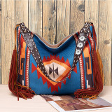 Vintage totem pattern tassel cotton linen canvas bag fit 20MM Snaps button jewelry wholesale