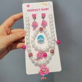 Children's Beaded Necklace Bracelet Cute Cartoon Pearl Bracelet Necklace Ring Earring Set