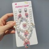 Children's Beaded Necklace Bracelet Cute Cartoon Pearl Bracelet Necklace Ring Earring Set
