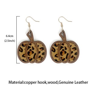 Halloween pumpkin genuine leather earrings with leopard pattern inlaid holiday earrings