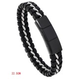 Braided cowhide bracelet stainless steel three section magnet