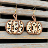 Halloween pumpkin genuine leather earrings with leopard pattern inlaid holiday earrings