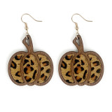Halloween pumpkin genuine leather earrings with leopard pattern inlaid holiday earrings