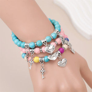 Colorful Turquoise beaded bracelet key lock love pendant lovers hand jewelry