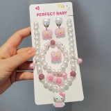 Children's Beaded Necklace Bracelet Cute Cartoon Pearl Bracelet Necklace Ring Earring Set