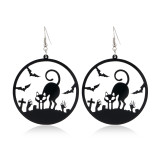 Horror Spider Pumpkin Witch Black Cat Round Acrylic Halloween Earrings