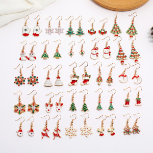 Christmas Earrings Christmas Tree Snowflake Deer Alloy Dropping Oil Earrings