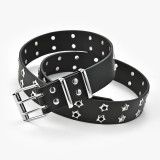 Hollow out punk casual belt with star eye decoration double row belt