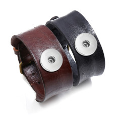 Vintage Cowhide Bracelet Creative Simple Men's Punk Leather Bracelet fit 20MM Snaps button jewelry wholesale