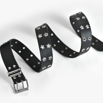 Hollow out punk casual belt with star eye decoration double row belt