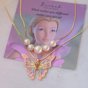 Barbie Princess Necklace Pearl Drop Oil Butterfly Princess Crystal Neckchain