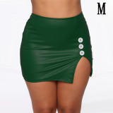 High Waist Wrapped Hip Short Skirt Nightclub PU Leather Zipper Sexy Leather Skirt fit 20MM Snaps button jewelry wholesale