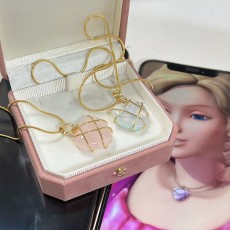 Barbie necklace love pendant diamond castle natural crystal Opal powder crystal stainless steel winding necklace