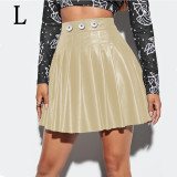 Pleated skirt sexy short skirt PU leather short skirt nightclub style fit 20MM Snaps button jewelry wholesale