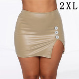 High Waist Wrapped Hip Short Skirt Nightclub PU Leather Zipper Sexy Leather Skirt fit 20MM Snaps button jewelry wholesale