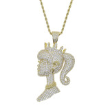 Full Diamond Crown Queen Barbie Pendant Gold Silver Necklace