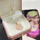 Barbie necklace love pendant diamond castle natural crystal Opal powder crystal stainless steel winding necklace