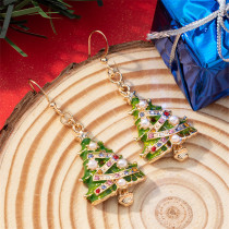 Christmas Colorful Oil Drop Christmas Tree Pearl Water Diamond Earrings