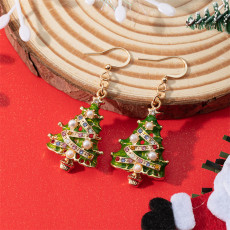 Christmas Colorful Oil Drop Christmas Tree Pearl Water Diamond Earrings