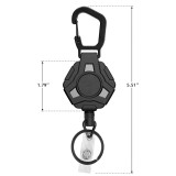 Black polygonal stainless steel spring outdoor mountaineering buckle, easy to pull buckle, steel wire rope, retractable, anti loss, anti-theft keychain