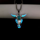 Turquoise Skull Oxhead Stainless Steel Glow Necklace