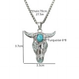 Turquoise Skull Oxhead Stainless Steel Glow Necklace