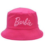 Barbie Pink Macaron Bucket hat Embroidered Basin Hat Casual Sunshade Fishing Hat