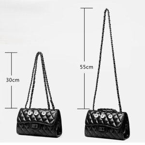 Checkered black leather chain shoulder bag fit 20MM Snaps button jewelry wholesale