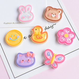 12MM Cute Transparent Rabbit Cherry Blossom Smiling Face Cream Gel Resin snap button charms