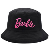 Barbie Pink Macaron Bucket hat Embroidered Basin Hat Casual Sunshade Fishing Hat