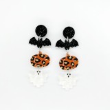 Acrylic Halloween Dark Scary Leopard Pumpkin Candy Bat Smiling Face Basket Earrings