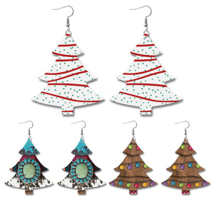 Christmas earrings with double-sided leather printing