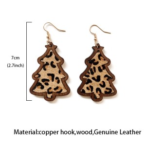 Christmas Wooden Earrings Bohemian Genuine Horse Hair Inlaid Leather Earrings