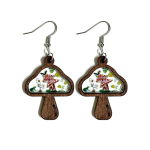 Wooden Mushroom Flower Inlaid Earrings