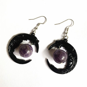 Purple Crystal Moon Earrings