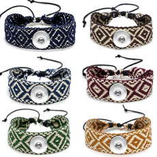 Simple and Coarse Ethnic Style Bracelet Cotton and Hemp Handmade Couple Bracelet fit 20MM  Snaps button jewelry wholesale