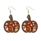 Halloween pumpkin wood texture inlaid acrylic glitter sequin hollowed out earrings