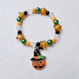Halloween Plastic Beaded Alloy Pendant Pumpkin Ghost Elastic Bracelet