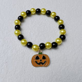 Halloween Plastic Beaded Alloy Pendant Pumpkin Ghost Elastic Bracelet