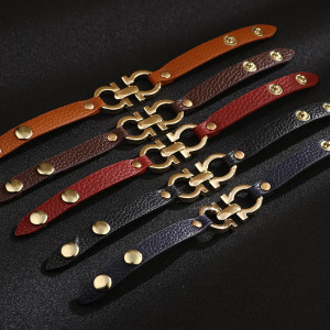 PU leather alloy geometric leather bracelet
