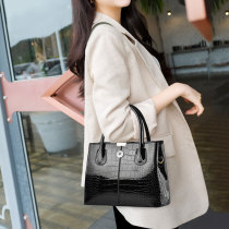 Shiny leather handbag with stone pattern, simple and large capacity one shoulder crossbody bag fit 20MM Snaps button jewelry wholesale