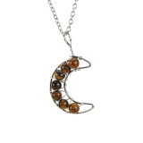 Handmade Colorful Beaded Crystal Amethyst Moon Pendant Necklace