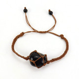 Hand woven brown jade thread crystal amethyst stone mesh pocket bracelet
