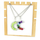 Handmade Colorful Beaded Crystal Amethyst Moon Pendant Necklace