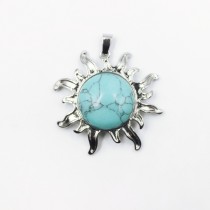 Natural Turquoise crystal agate sun alloy pendant