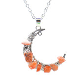 Handmade Colorful Beaded Gravel Crystal Amethyst Moon Pendant Necklace