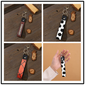 Sporty Rugby Football Basketball Pattern Oil Edge Leather Keychain Pendant